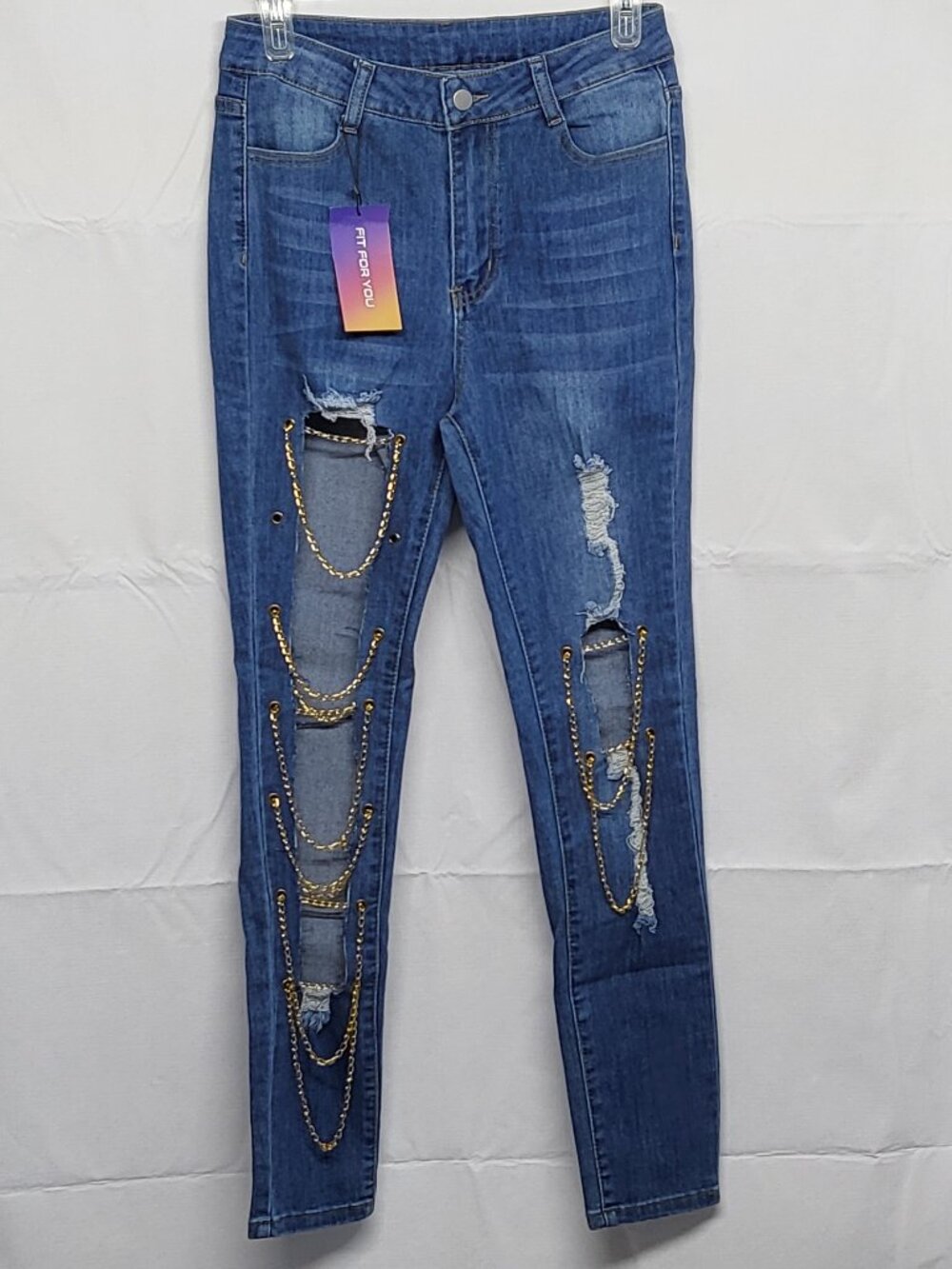 Shein Mens Jeans Distressed Ripped Metal Chain Accent 27X32 (Fit 27 X 27) Rock